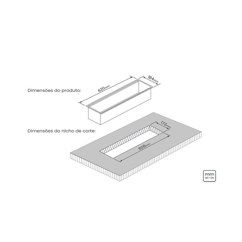 Canal Organizador em Aço Inox Tramontina para Sobrepor com Acabamento Acetinado 60x18 cm