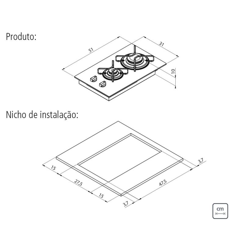 Cooktop a Gás Tramontina Dominó em Vidro Temperado Preto com Trempes em Aço Carbono e Acendimento superautomático 2 Queimadores
