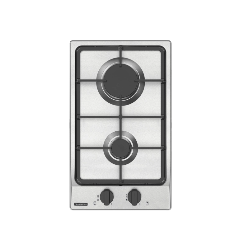 Cooktop a Gás Tramontina Dominó FF 2GX 30 em Aço Inox com Trempes em Ferro Fundido e Acendimento superautomático 2 Queim