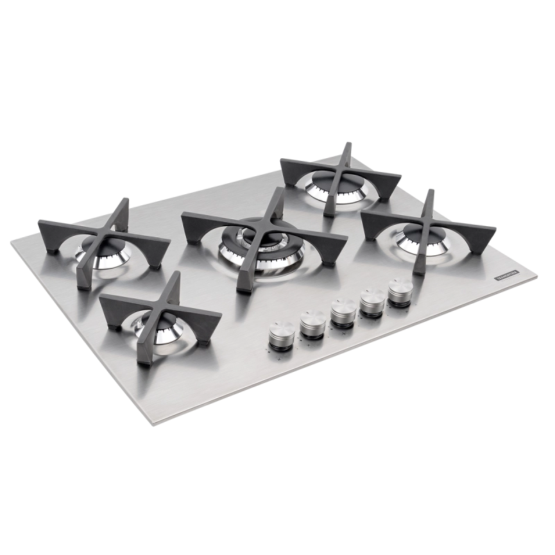 Cooktop a Gás Tramontina Design Collection Penta Inox Flat 5 GX 70 em Aço Inox e Trempes em Ferro Fundido com Acendimento Automático e 5 Queimadores