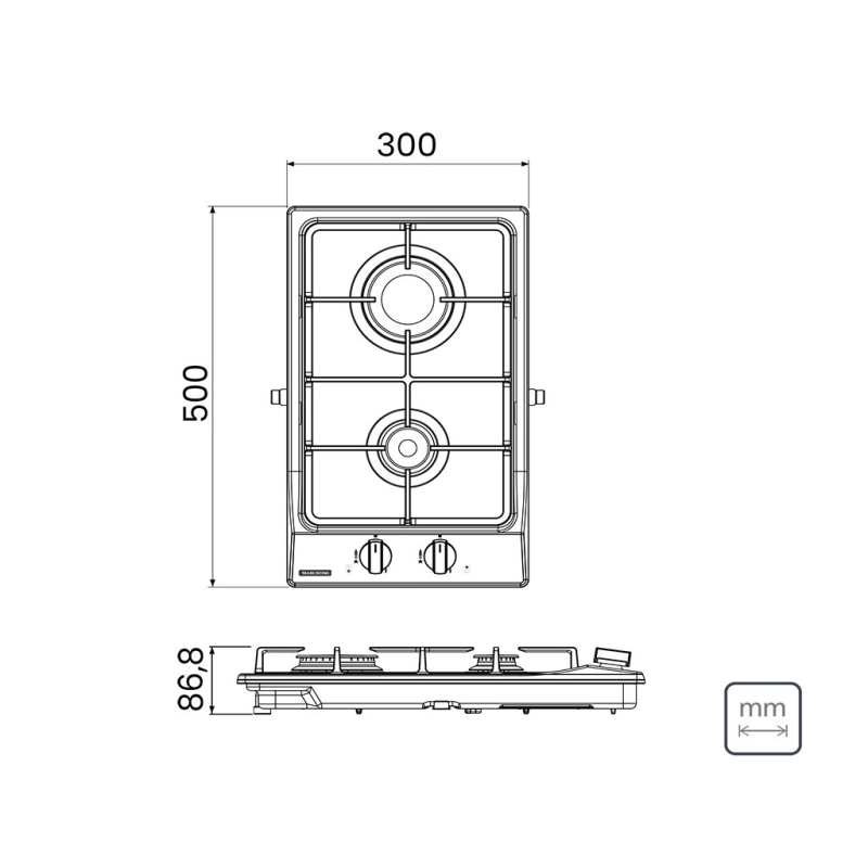 Cooktop a Gás Tramontina Dominó FF 2GX 30 em Aço Inox com Trempes em Ferro Fundido e Acendimento superautomático 2 Queim