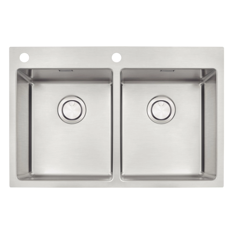 Cuba de Sobrepor Tramontina Design Collection Quadrum Flush em Aço Inox com Acabamento Acetinado 77x51 cm com 2 Cubas