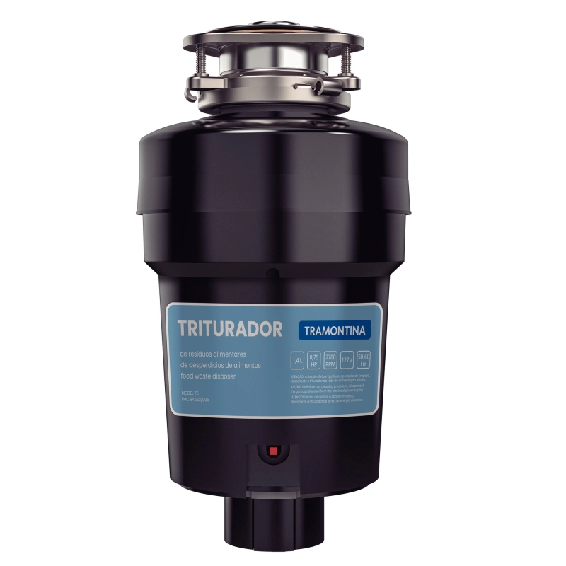 Triturador de Resíduos Alimentares Tramontina para Cubas ou Pias com Furação para Válvula de 4 1/2" com Potência de 0,75 HP 127 V