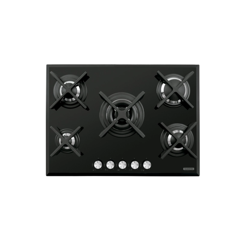 Cooktop a Gás Tramontina Design Collection Penta Glass Flat em Vidro Temperado e Trempes em Ferro Fundido com Acendimento Automático 5 Queimadores