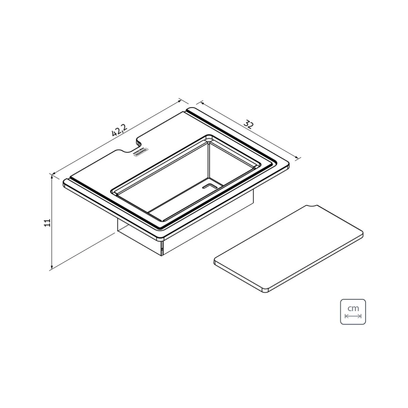 Kit para Cubas Quadrum Tramontina Design Collection com Tábua em Madeira 42x32 cm com Tábua Auxiliar e Cesto Coador em Aço Inox
