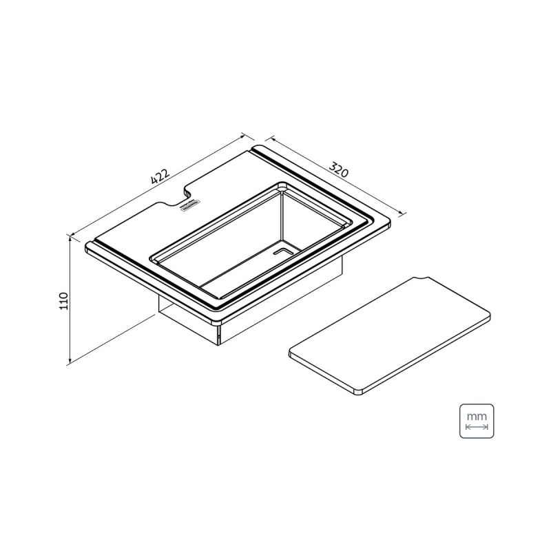 Kit para Cubas Quadrum Tramontina Design Collection com Tábua em Madeira 42x32 cm com Tábua Auxiliar e Cesto Coador em Aço Inox