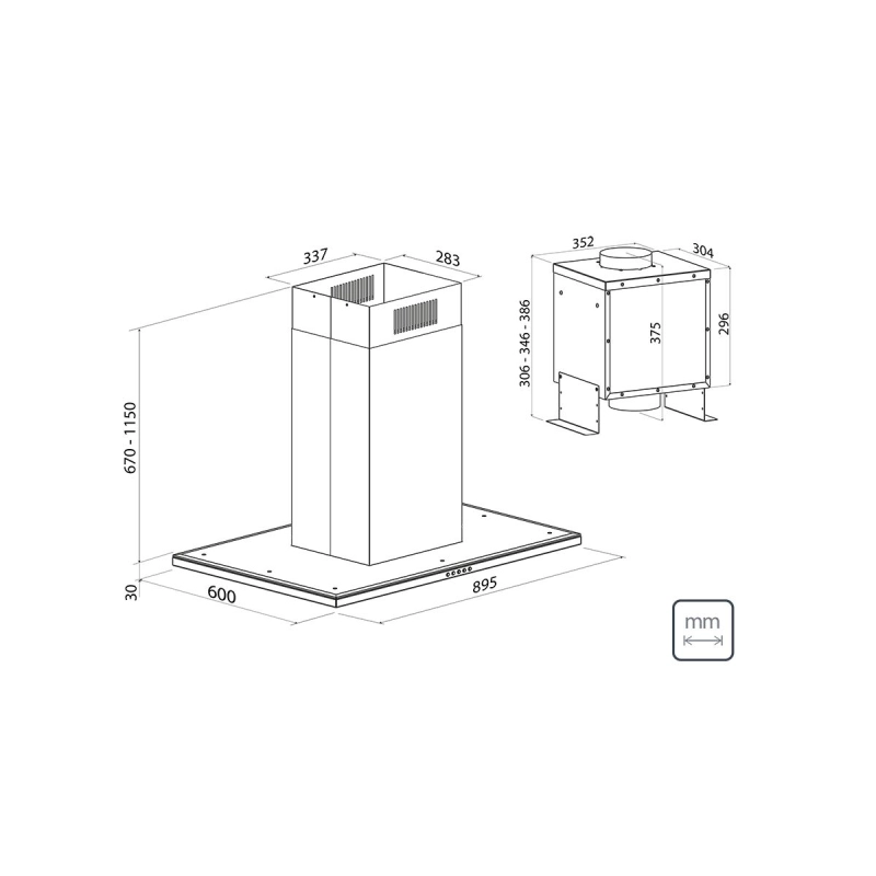 Coifa de Ilha Tramontina Slim Isla 90 Split em Aço Inox com Acabamento Acetinado 90 cm
