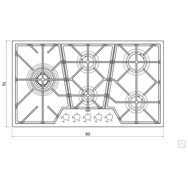Cooktop a Gás Tramontina Design Collection Penta Inox Full 5 GX 90 em Aço Inox e Trempes em Ferro Fundido