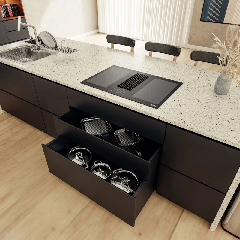 Cooktop Indução Tramontina Design Collection Duo 4EI 80 com Coifa Integrada em Modo Exaustão 220 V