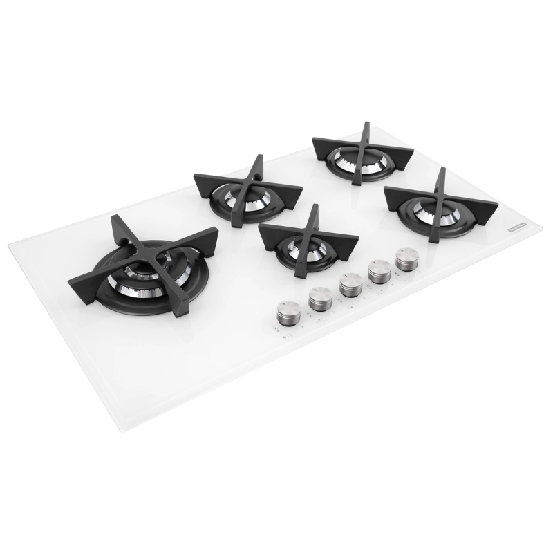 Cooktop a Gás Tramontina Design Collection Penta Glass Flat em Vidro Temperado e Trempes em Ferro Fundido com Acendiment