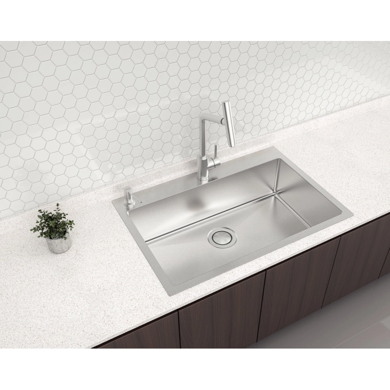 Cuba de Sobrepor Tramontina Design Collection Quadrum Flush 1C 70 em Aço Inox com Acabamento Acetinado