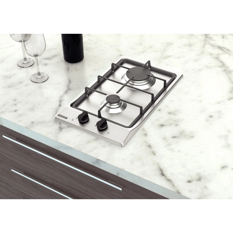 Cooktop a Gás Tramontina Dominó FF 2GX 30 em Aço Inox com Trempes em Ferro Fundido e Acendimento superautomático 2 Queim