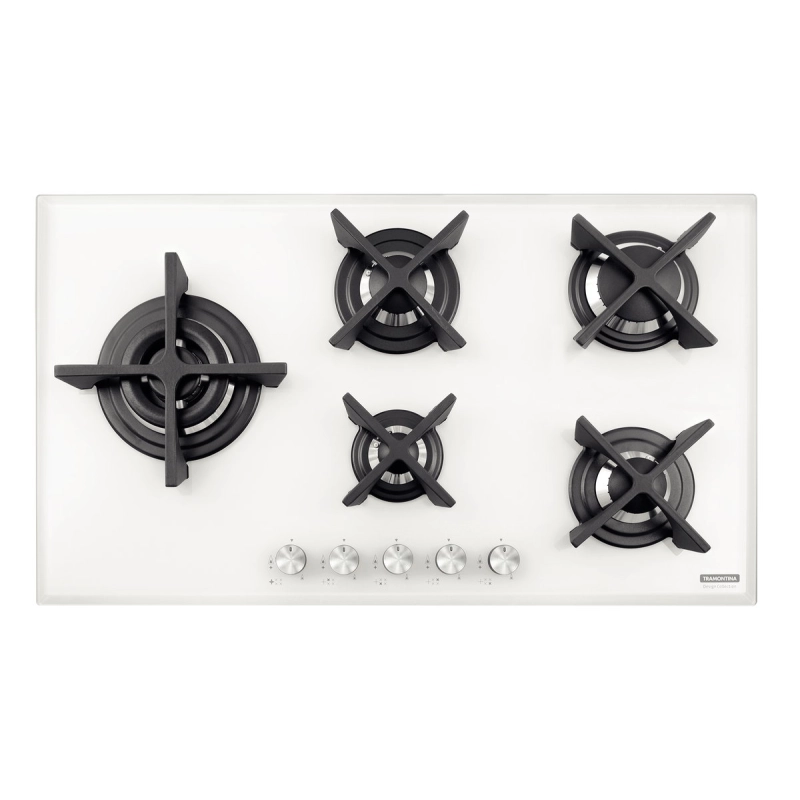 Cooktop a Gás Tramontina Design Collection Penta Glass Flat em Vidro Temperado e Trempes em Ferro Fundido com Acendiment