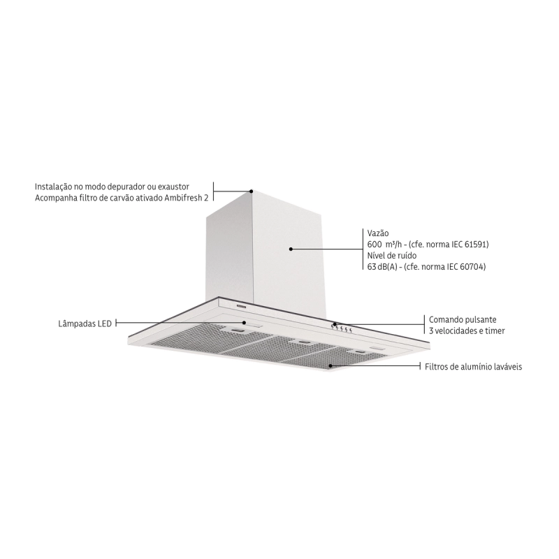 Coifa de Parede Tramontina Slim Wall 90 Split em Aço Inox com Acabamento Acetinado 220 V