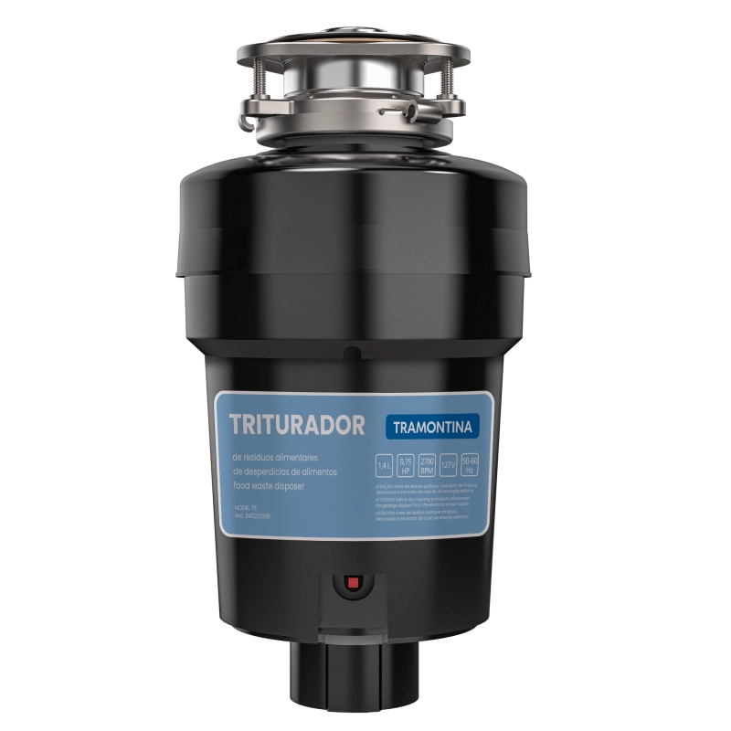 Triturador de Resíduos Alimentares Tramontina para Cubas ou Pias com Furação para Válvula de 4 1/2" com Potência de 0,75 HP 127 V
