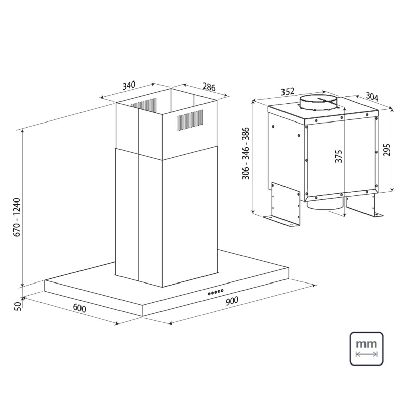 Coifa de Ilha Tramontina Dritta Isla 90 Split em Aço Inox 90 cm 220
