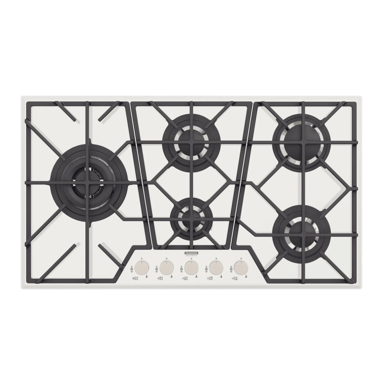 Cooktop a Gás Tramontina Design Collection Penta Glass Full 5 GG W 90 em Vidro Temperado e Trempes em Ferro Fundido