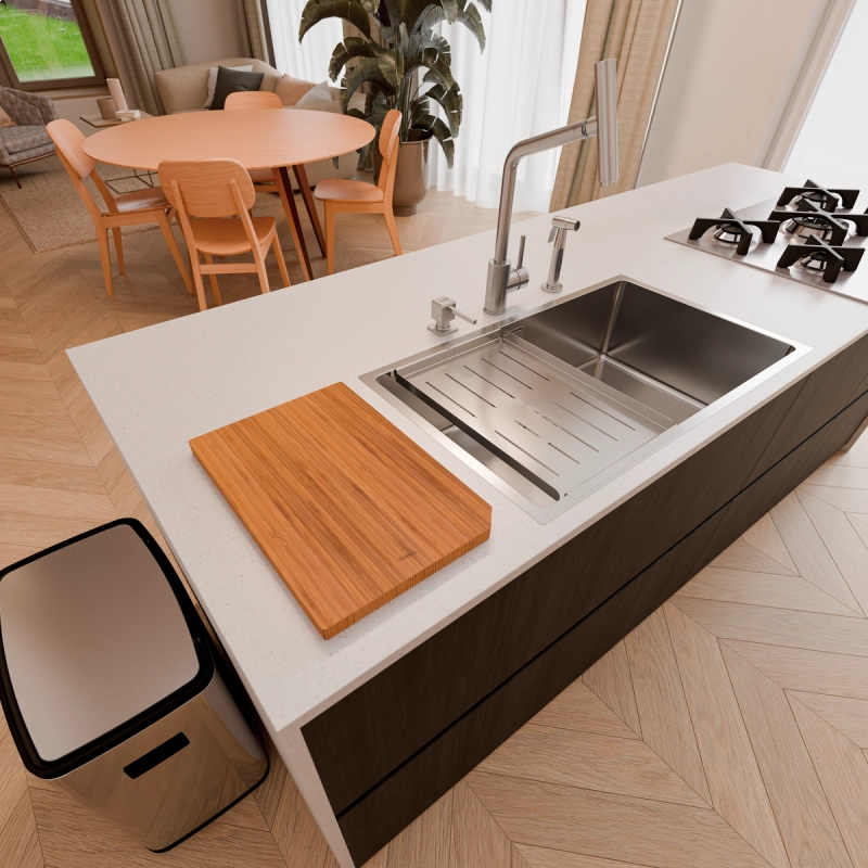 Kit Tábua + Bandeja em aço inox para cubas Quadrum Design Collection