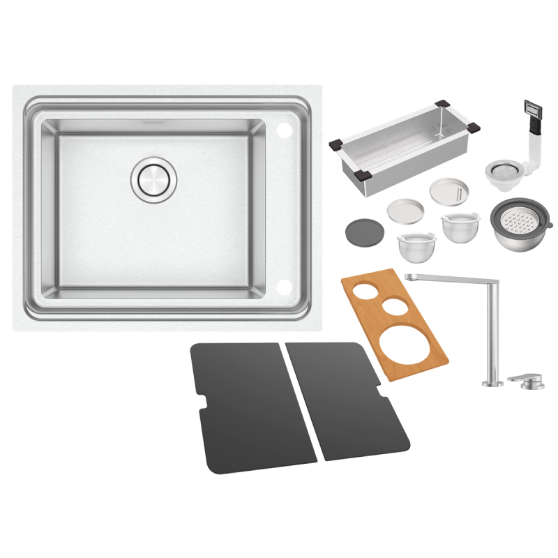 Cuba de Sobrepor Tramontina Design Collection Workstation Quadrum Deep 50 em Aço Inox com acessórios