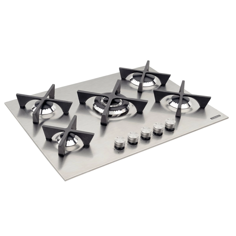 Cooktop a Gás Tramontina Design Collection Penta Inox Flat 5 GX 70 em Aço Inox e Trempes em Ferro Fundido com Acendimento Automático e 5 Queimadores