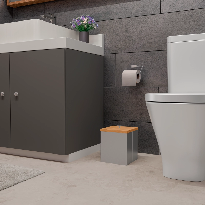 Lixeira Inox Luz com Tampa de Bambu Tramontina com Acabamento Acetinado  4,5 L