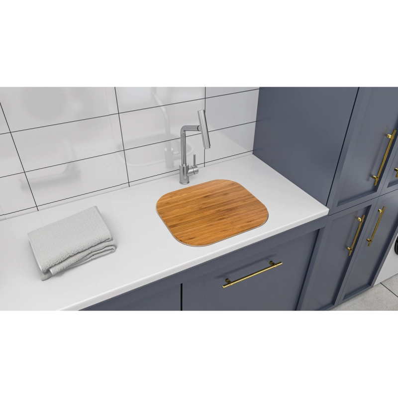 Tanque de Encaixe Tramontina Hera Compact 19 em Aço Inox Escovado 40x35 cm com Tábua de Madeira
