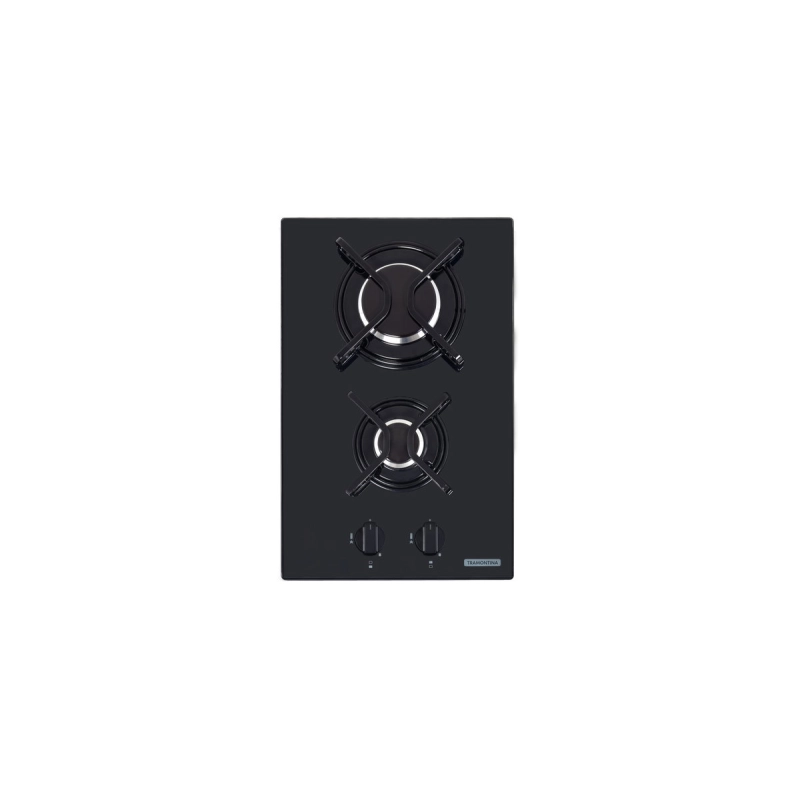 Cooktop a Gás Tramontina Dominó em Vidro Temperado Preto com Trempes em Aço Carbono e Acendimento superautomático 2 Queimadores