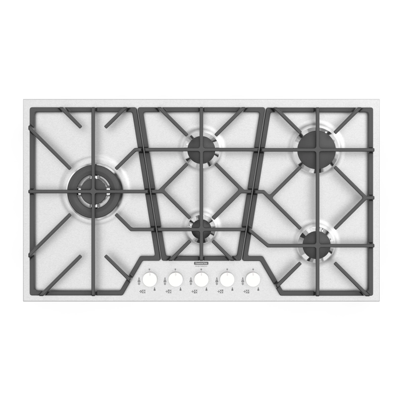 Cooktop a Gás Tramontina Design Collection Penta Inox Full 5 GX 90 em Aço Inox e Trempes em Ferro Fundido