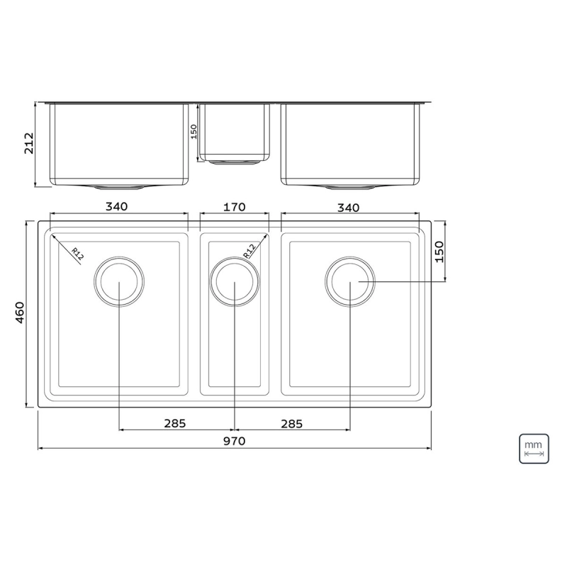 Cuba Tramontina Design Collection Quadrum 2.5 C 34 em Aço Inox com Acabamento Acetinado