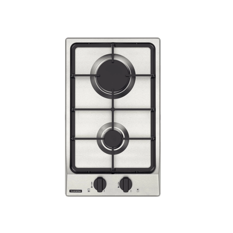 Cooktop a Gás Tramontina Dominó FF 2GX 30 em Aço Inox com Trempes em Ferro Fundido e Acendimento superautomático 2 Queim