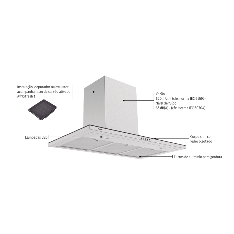 Coifa de Parede Tramontina Slim Wall 90 em Aço Inox com Acabamento Acetinado 90 cm 220 V