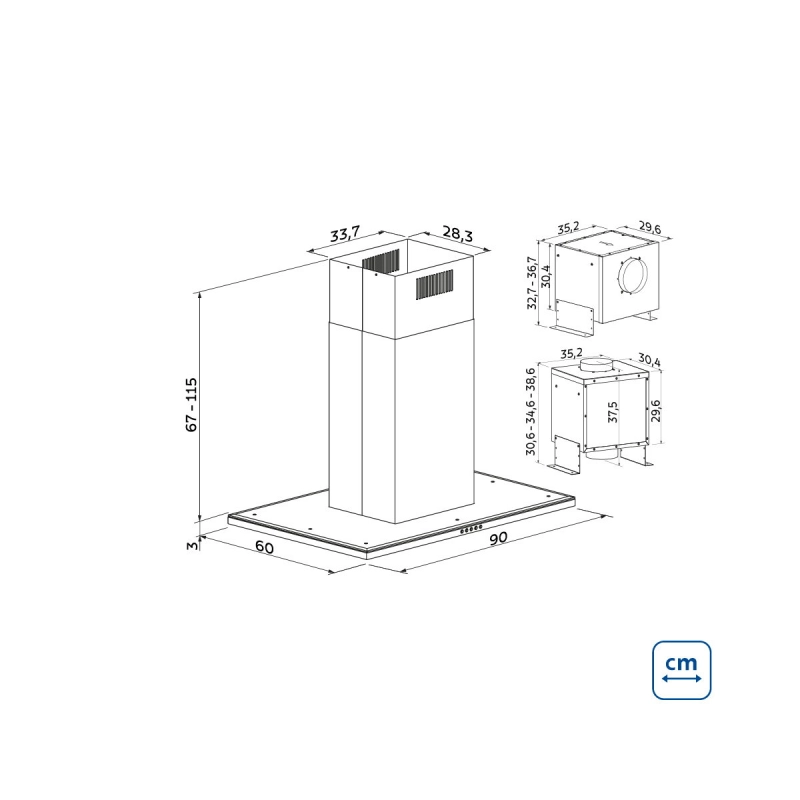 Coifa de Ilha Tramontina Slim Isla 90 Split em Aço Inox com Acabamento Acetinado 90 cm