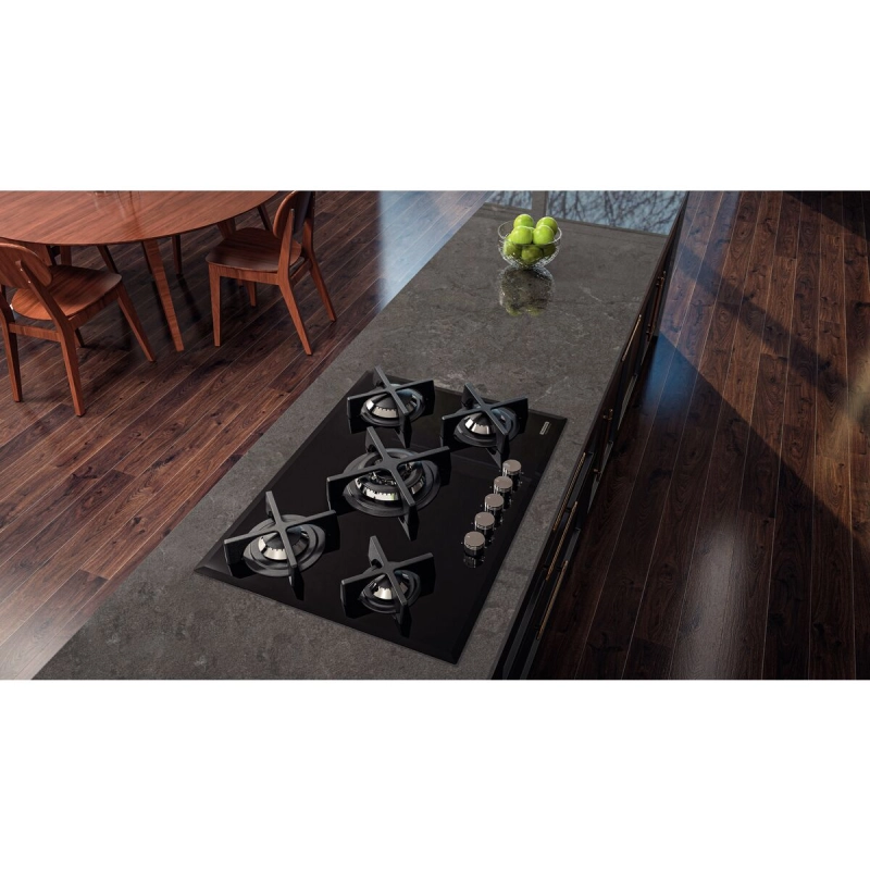 Cooktop a Gás Tramontina Design Collection Penta Glass Flat em Vidro Temperado e Trempes em Ferro Fundido com Acendimento Automático 5 Queimadores