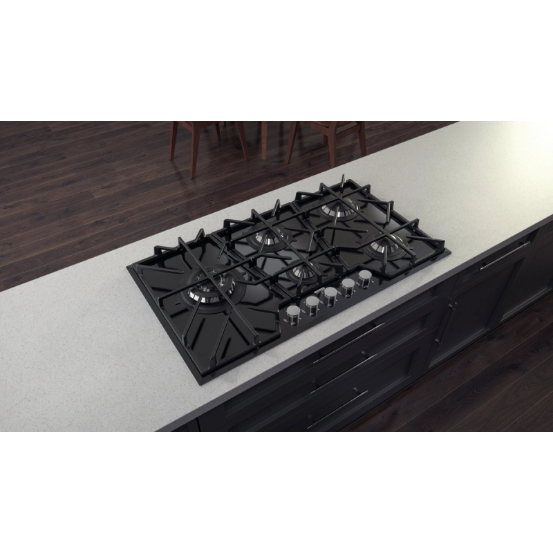Cooktop a Gás Tramontina Design Collection Penta Glass Full 5 GG B 90 em Vidro Temperado e Trempes em Ferro Fundido