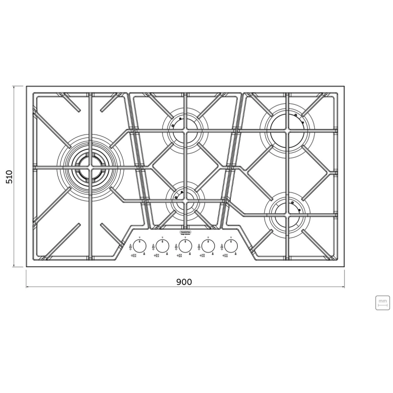 Cooktop a Gás Tramontina Design Collection Penta Inox Full 5 GX 90 em Aço Inox e Trempes em Ferro Fundido