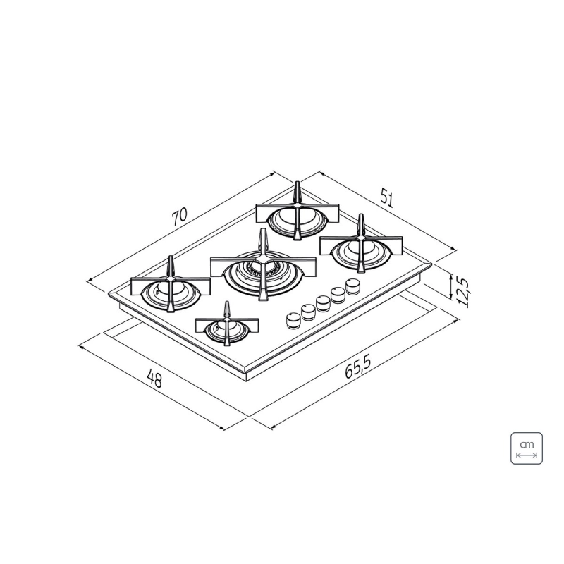 Cooktop a Gás Tramontina Design Collection Penta Inox Flat 5 GX 70 em Aço Inox e Trempes em Ferro Fundido com Acendimento Automático e 5 Queimadores