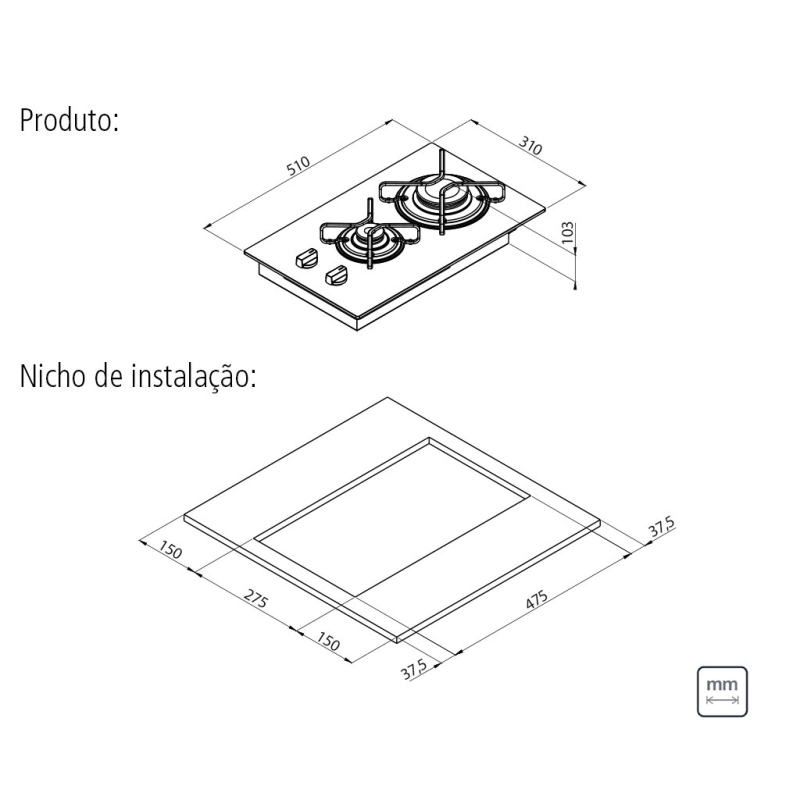 Cooktop a Gás Tramontina Dominó em Vidro Temperado Preto com Trempes em Aço Carbono e Acendimento superautomático 2 Queimadores