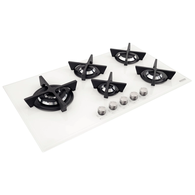 Cooktop a Gás Tramontina Design Collection Penta Glass Flat em Vidro Temperado e Trempes em Ferro Fundido com Acendiment