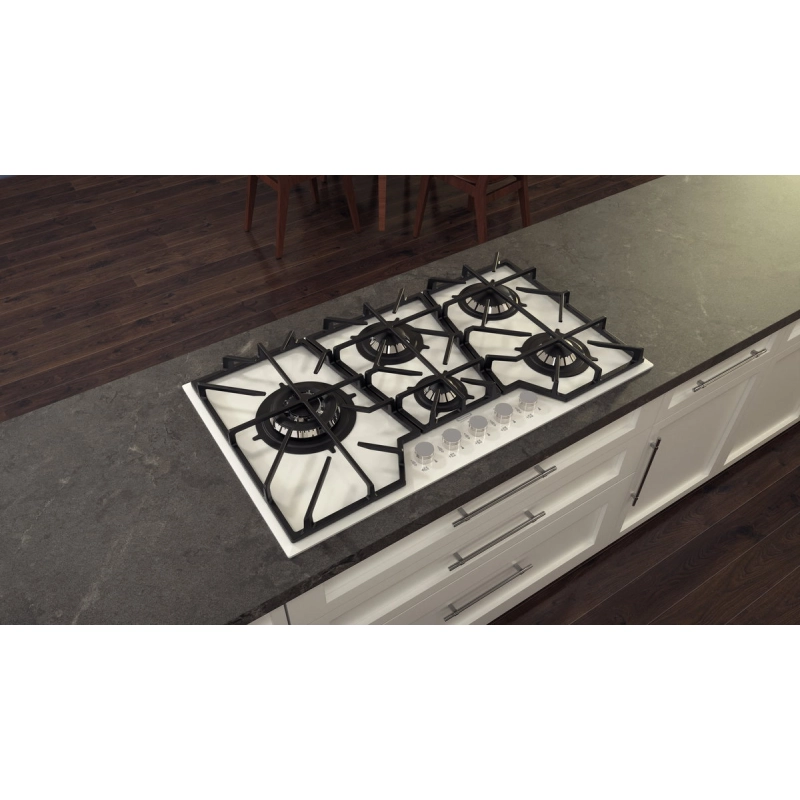 Cooktop a Gás Tramontina Design Collection Penta Glass Full 5 GG W 90 em Vidro Temperado e Trempes em Ferro Fundido