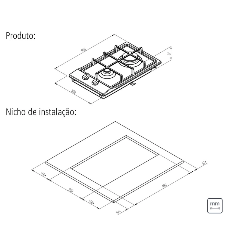 Cooktop a Gás Tramontina Dominó em Aço Inox e Trempes em Ferro Fundido com Acendimento Superautomático 2 Queimadores