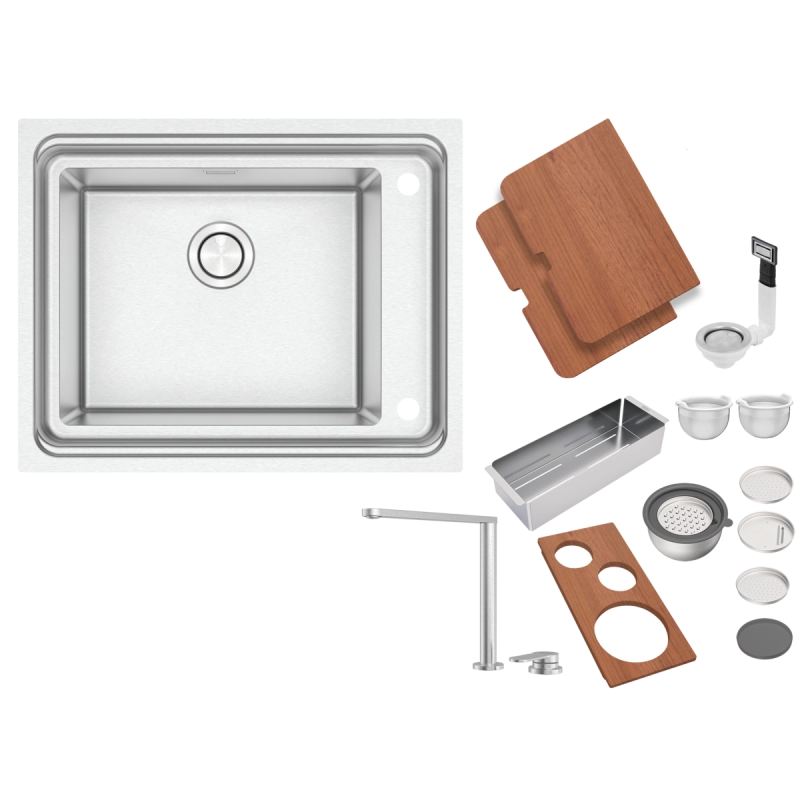 Cuba de Sobrepor Tramontina Design Collection Workstation Quadrum Deep 50 em Aço Inox com acessórios