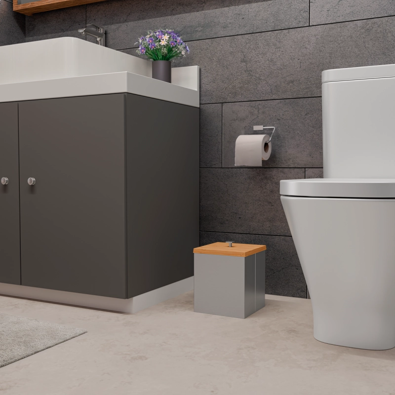 Lixeira Inox Luz com Tampa de Bambu Tramontina com Acabamento Acetinado  4,5 L