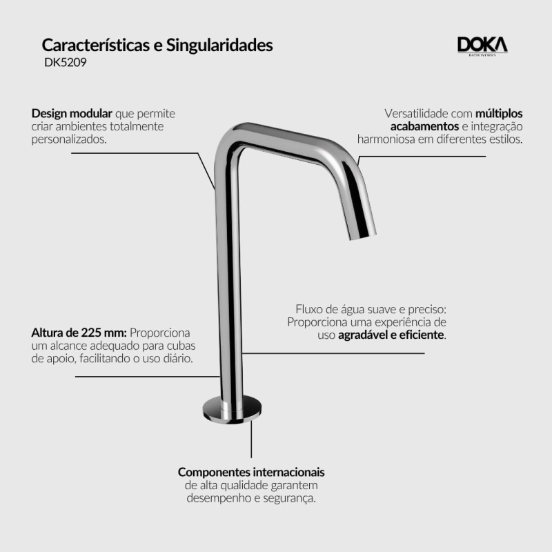 Bica de Mesa para Lavatório 225mm Quantum - Chrome
