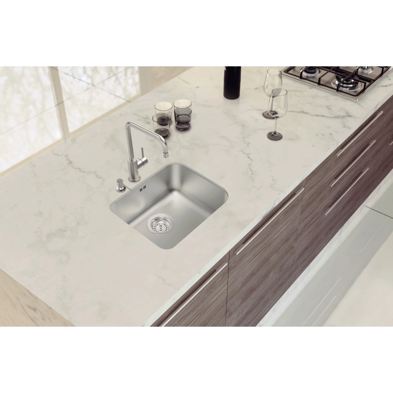 Cuba de Embutir Tramontina Dora 40 BL R6 em Aço Inox Escovado com Válvula e escape 40x34 cm