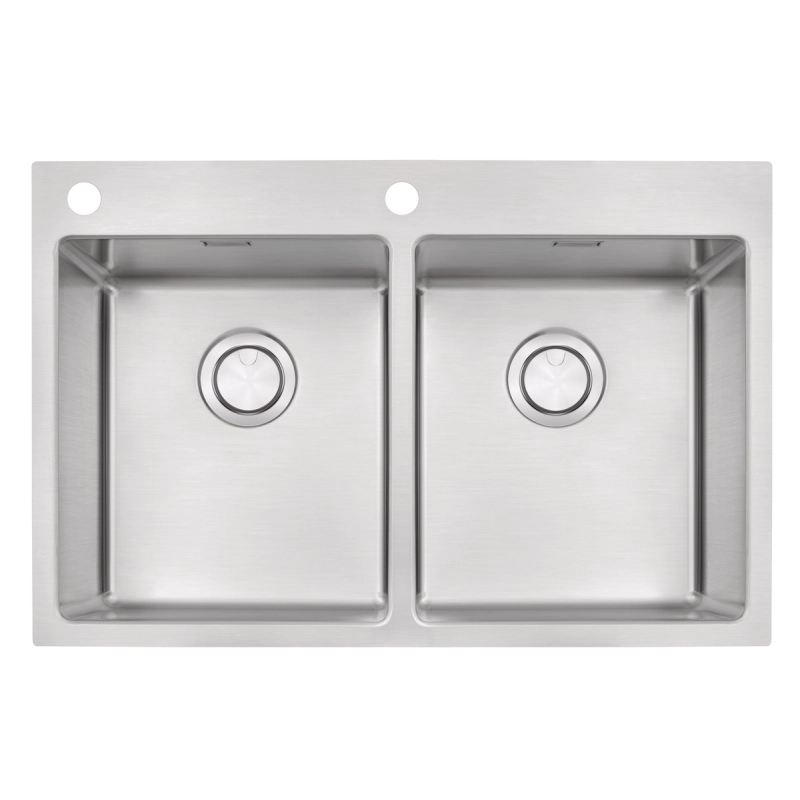 Cuba de Sobrepor Tramontina Design Collection Quadrum Flush em Aço Inox com Acabamento Acetinado 77x51 cm com 2 Cubas