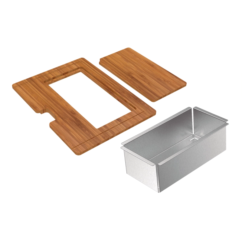 Kit para Cubas Quadrum Tramontina Design Collection com Tábua em Madeira 42x32 cm com Tábua Auxiliar e Cesto Coador em Aço Inox