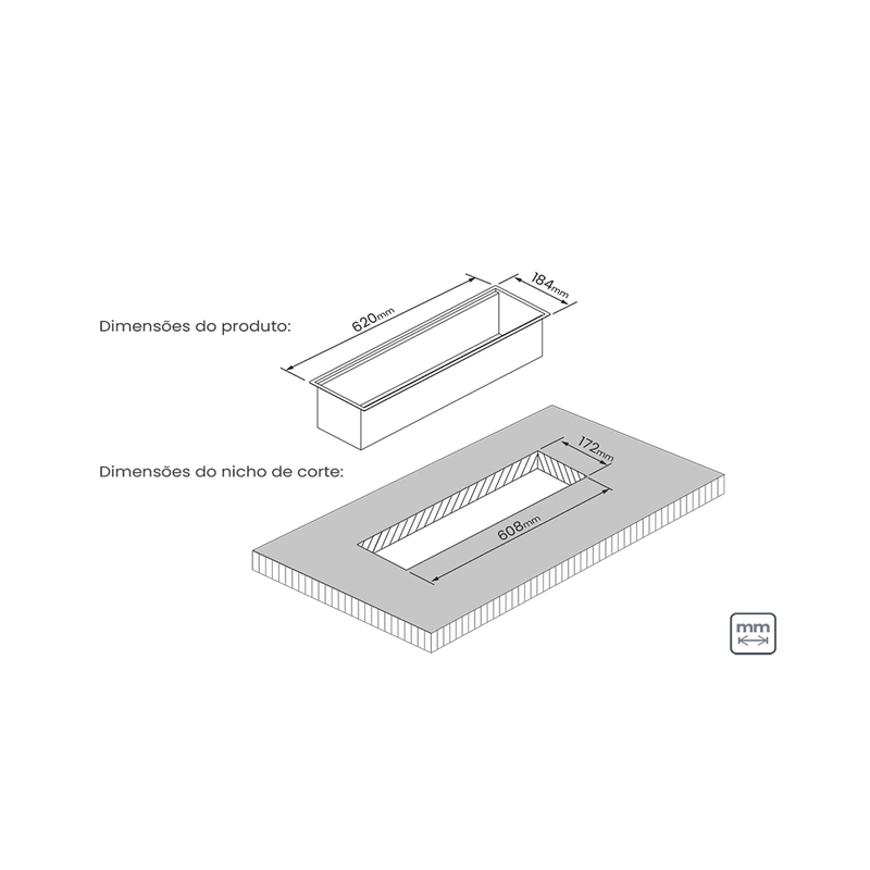Canal Organizador em Aço Inox Tramontina para Sobrepor com Acabamento Acetinado 60x18 cm