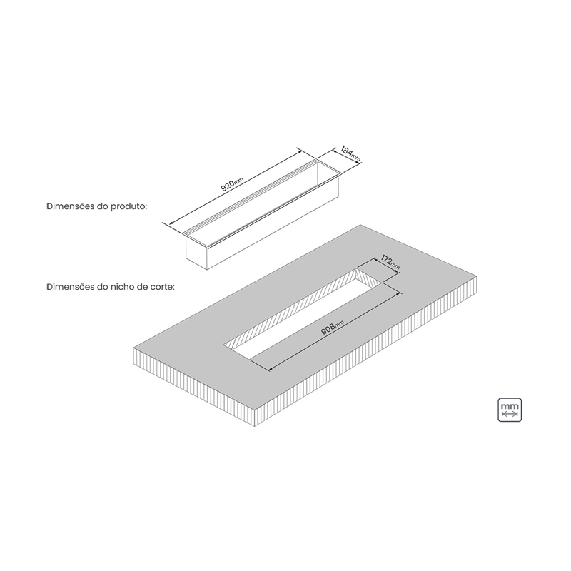 Canal Organizador em Aço Inox Tramontina para Sobrepor com Acabamento Acetinado 90x18 cm