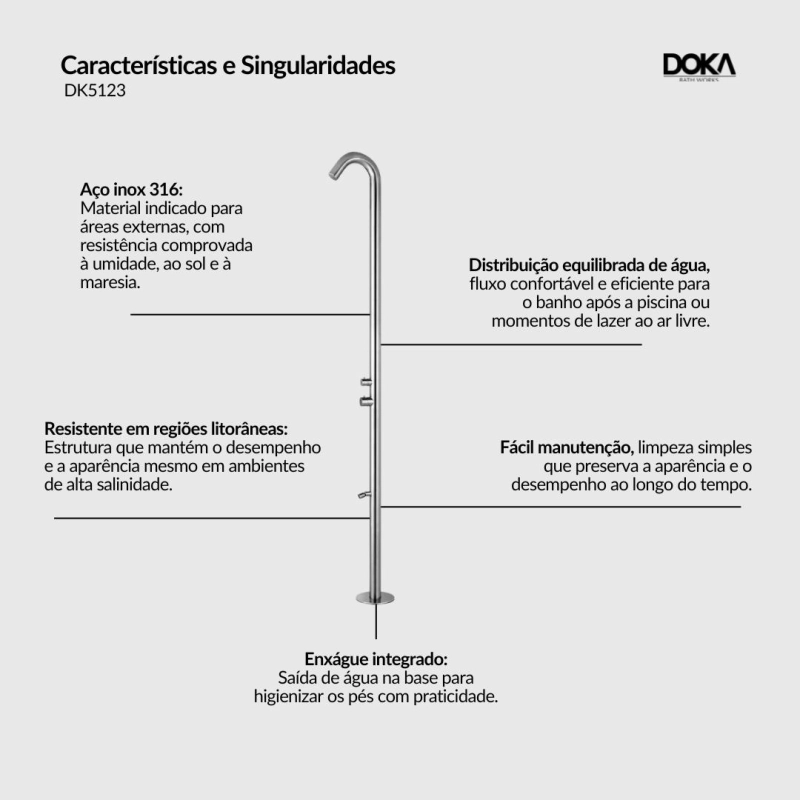 Chuveiro para Área Externa (Piscina) - Brushed
