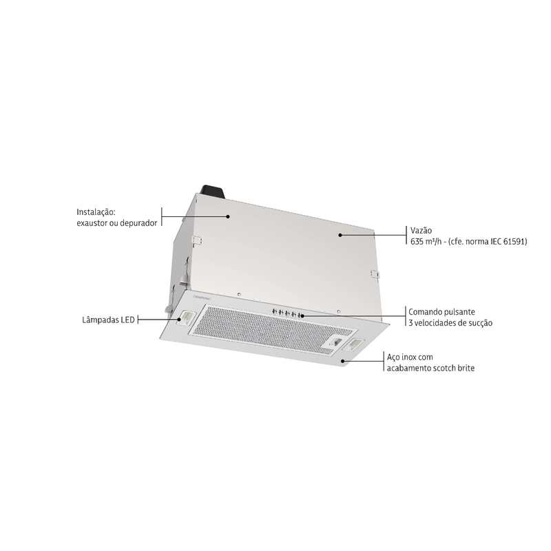Coifa de Embutir Tramontina Incasso 51 em Aço Inox com Acabamento Acetinado 51 cm 127 V